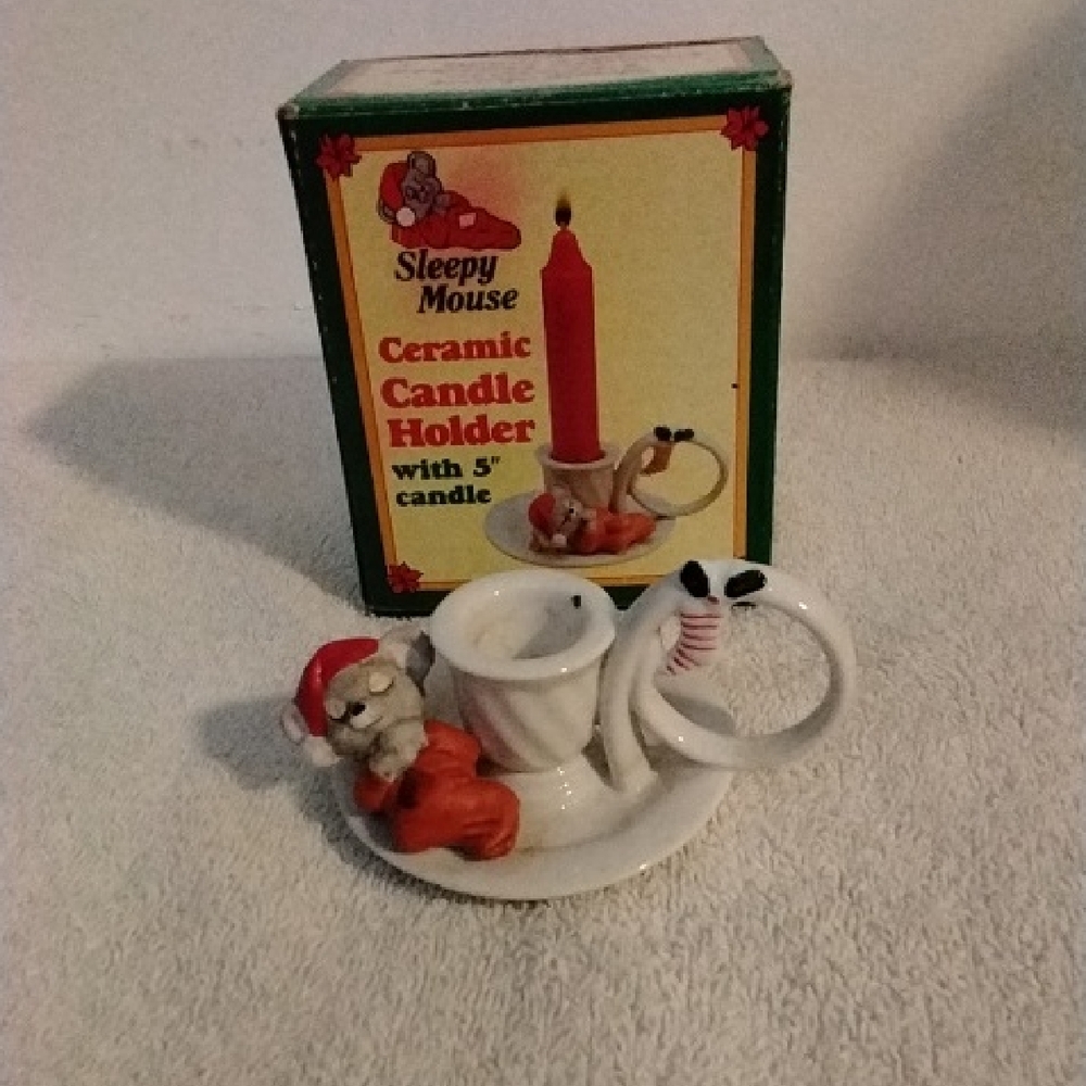 Vintage Giftco Ceramic Candle Holder with Red Candle